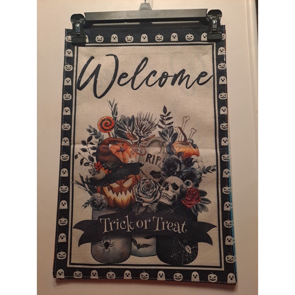 NEW 1pc Double Sided Welcome Trick Or Treat Garden Flag 12x18 Halloween RIP